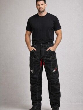 Pilot Motorsports Rev Vented Biker Pants Black Red Mens 32"W X 30"L